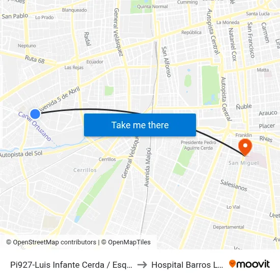 Pi927-Luis Infante Cerda / Esq. Avenida 5 De Abril to Hospital Barros Luco Trudeau map