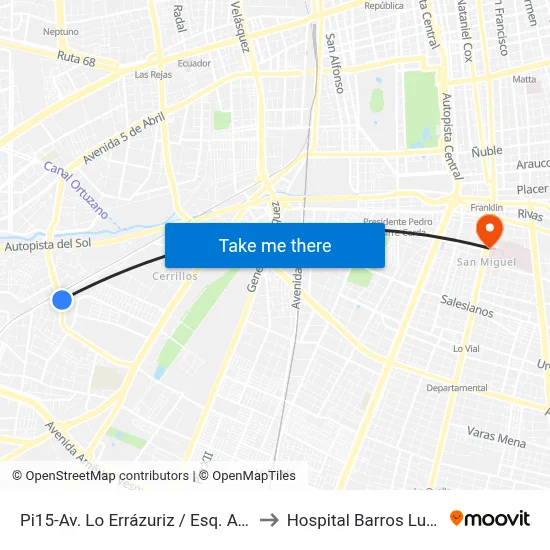 Pi15-Av. Lo Errázuriz / Esq. Avenida Cerrillos to Hospital Barros Luco Trudeau map
