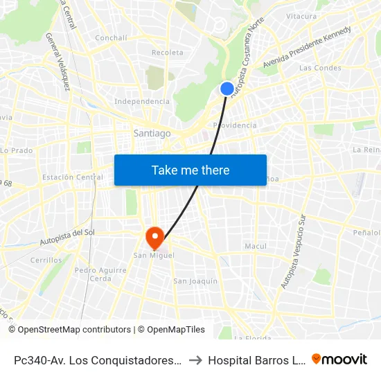 Pc340-Av. Los Conquistadores / Esq. Padre Letelier to Hospital Barros Luco Trudeau map