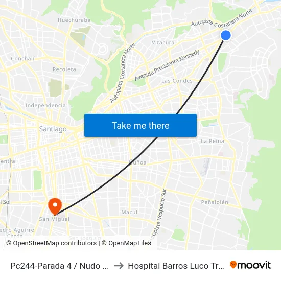 Pc244-Parada 4 / Nudo Estoril to Hospital Barros Luco Trudeau map
