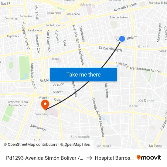 Pd1293-Avenida Simón Bolívar / Esq. Av. Pedro De Valdivia to Hospital Barros Luco Trudeau map