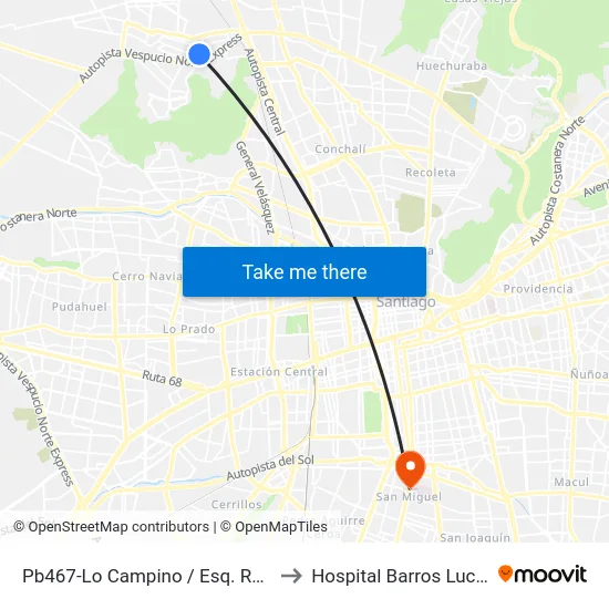 Pb467-Lo Campino / Esq. Ramón Rosales to Hospital Barros Luco Trudeau map