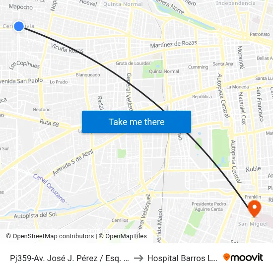 Pj359-Av. José J. Pérez / Esq. Avenida Las Torres to Hospital Barros Luco Trudeau map