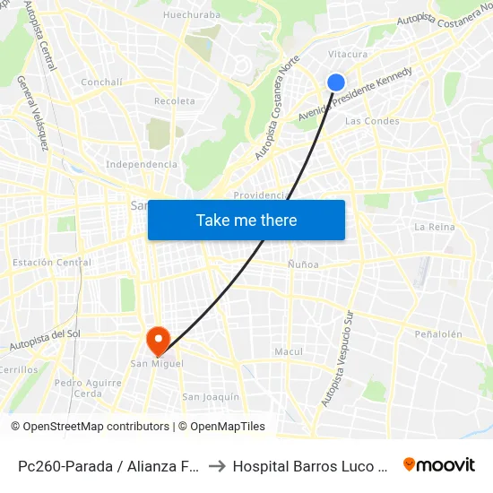 Pc260-Parada / Alianza Francesa to Hospital Barros Luco Trudeau map