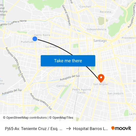 Pj65-Av. Teniente Cruz / Esq. Tomás Alba Edison to Hospital Barros Luco Trudeau map