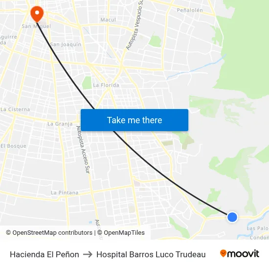 Hacienda El Peñon to Hospital Barros Luco Trudeau map
