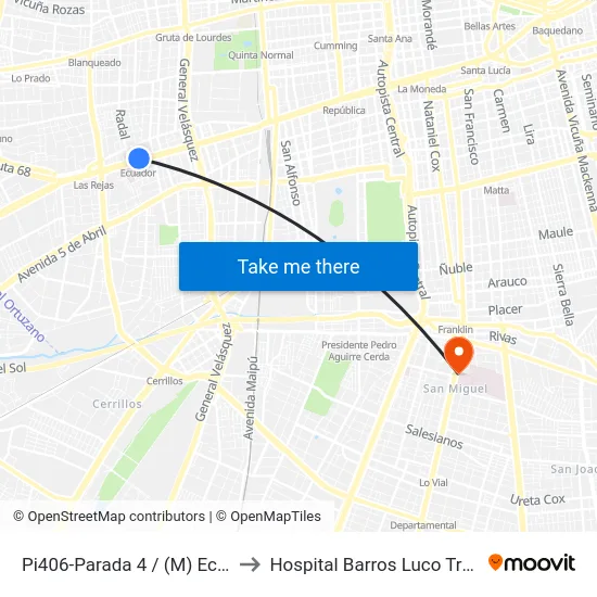 Pi406-Parada 4 / (M) Ecuador to Hospital Barros Luco Trudeau map