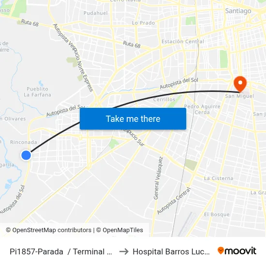 Pi1857-Parada  / Terminal   Las Acacias to Hospital Barros Luco Trudeau map