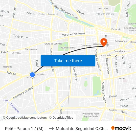 Pi46 - Parada 1 / (M) Las Rejas to Mutual de Seguridad C.Ch.C. Agustinas map