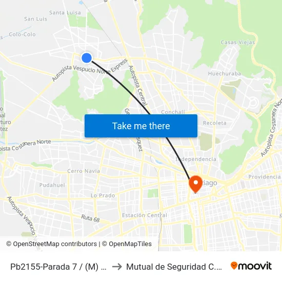 Pb2155-Parada 7 / (M) Plaza Quilicura to Mutual de Seguridad C.Ch.C. Agustinas map