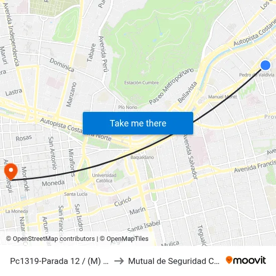 Pc1319-Parada 12 / (M) Pedro De Valdivia to Mutual de Seguridad C.Ch.C. Agustinas map