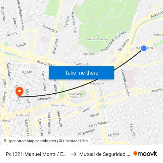 Pc1221-Manuel Montt / Esq. Nueva Providencia to Mutual de Seguridad C.Ch.C. Agustinas map