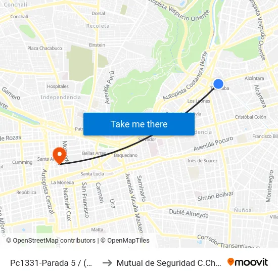 Pc1331-Parada 5 / (M) Tobalaba to Mutual de Seguridad C.Ch.C. Agustinas map