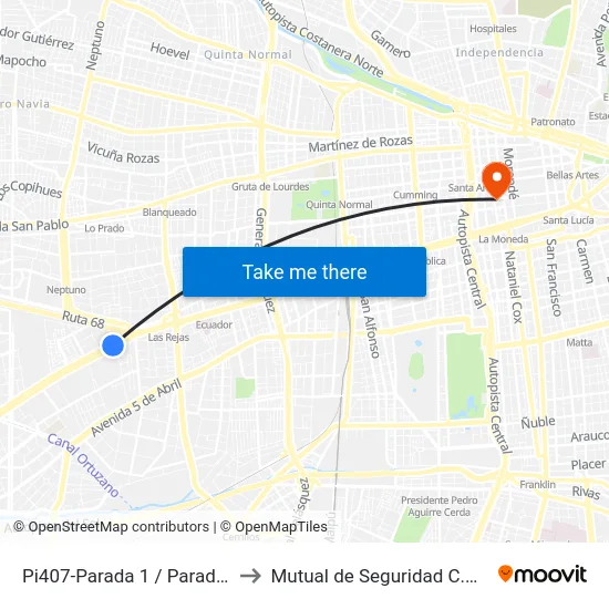 Pi407-Parada 1 / Paradero 4 Pajaritos to Mutual de Seguridad C.Ch.C. Agustinas map