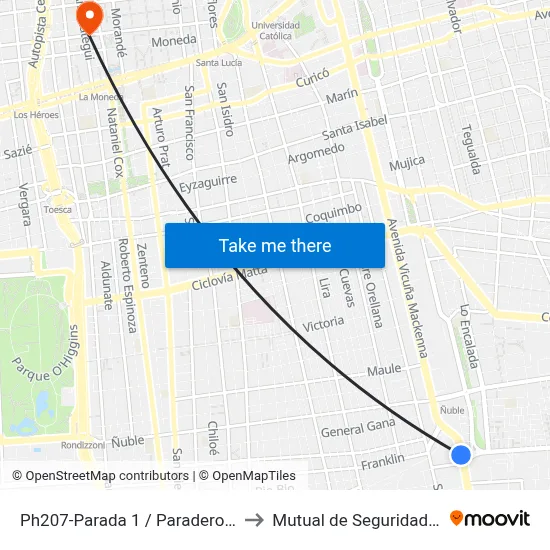 Ph207-Parada 1 / Paradero 1 Av.Vicuña Mackenna to Mutual de Seguridad C.Ch.C. Agustinas map