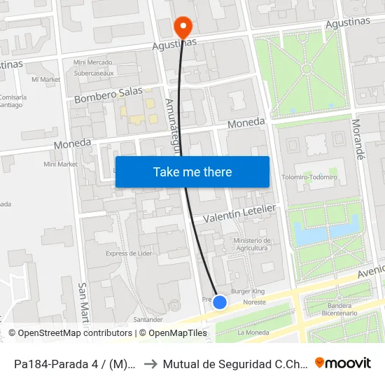 Pa184-Parada 4 / (M) La Moneda to Mutual de Seguridad C.Ch.C. Agustinas map