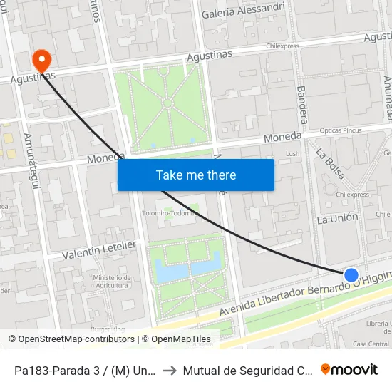 Pa183-Parada 3 / (M) Universidad De Chile to Mutual de Seguridad C.Ch.C. Agustinas map
