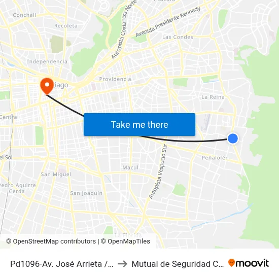 Pd1096-Av. José Arrieta / Esq. Las Perdices to Mutual de Seguridad C.Ch.C. Agustinas map