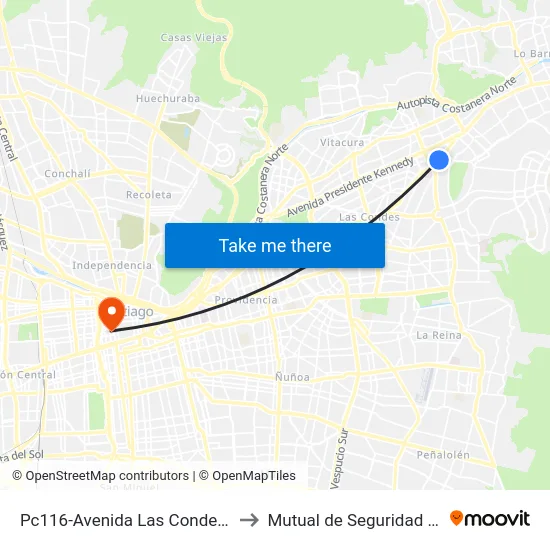 Pc116-Avenida Las Condes / Esq. G. Fuenzalida to Mutual de Seguridad C.Ch.C. Agustinas map