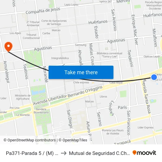 Pa371-Parada 5 / (M) Santa Lucía to Mutual de Seguridad C.Ch.C. Agustinas map