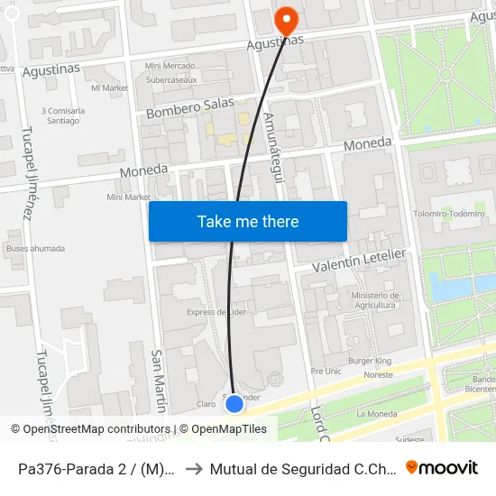 Pa376-Parada 2 / (M) La Moneda to Mutual de Seguridad C.Ch.C. Agustinas map
