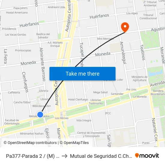 Pa377-Parada 2 / (M) Los Héroes to Mutual de Seguridad C.Ch.C. Agustinas map