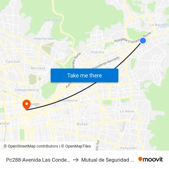 Pc288-Avenida Las Condes / Esq. San Damian to Mutual de Seguridad C.Ch.C. Agustinas map