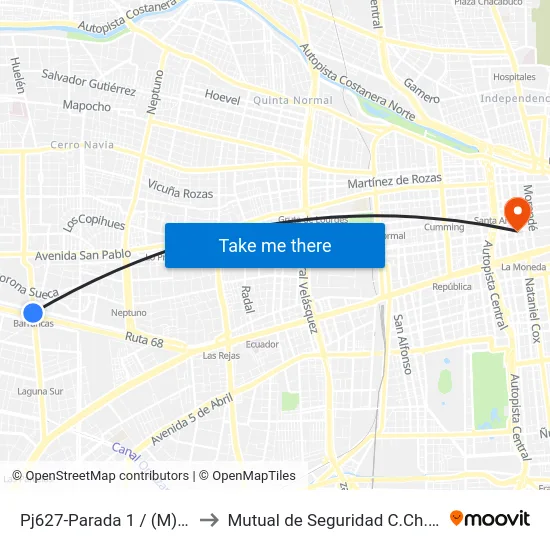 Pj627-Parada 1 / (M) Barrancas to Mutual de Seguridad C.Ch.C. Agustinas map