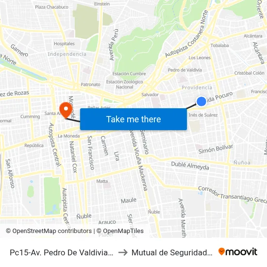 Pc15-Av. Pedro De Valdivia / Esq. Avenida Pocuro to Mutual de Seguridad C.Ch.C. Agustinas map
