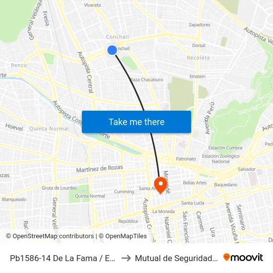 Pb1586-14 De La Fama / Esq. Av. Fermín Vivaceta to Mutual de Seguridad C.Ch.C. Agustinas map