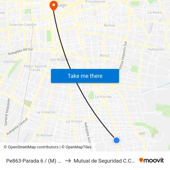 Pe863-Parada 6 / (M) Los Quillayes to Mutual de Seguridad C.Ch.C. Agustinas map