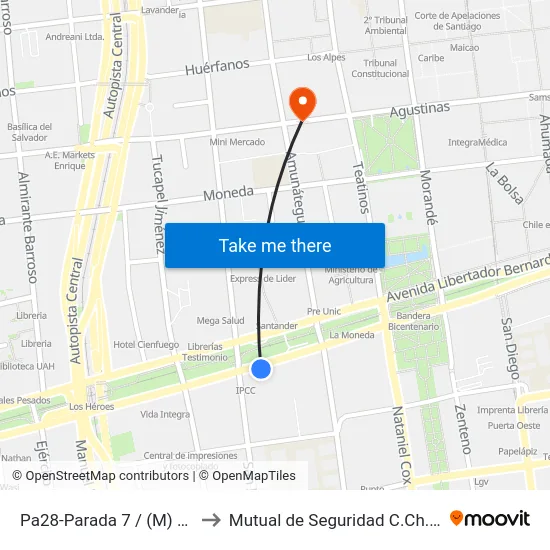 Pa28-Parada 7 / (M) La Moneda to Mutual de Seguridad C.Ch.C. Agustinas map