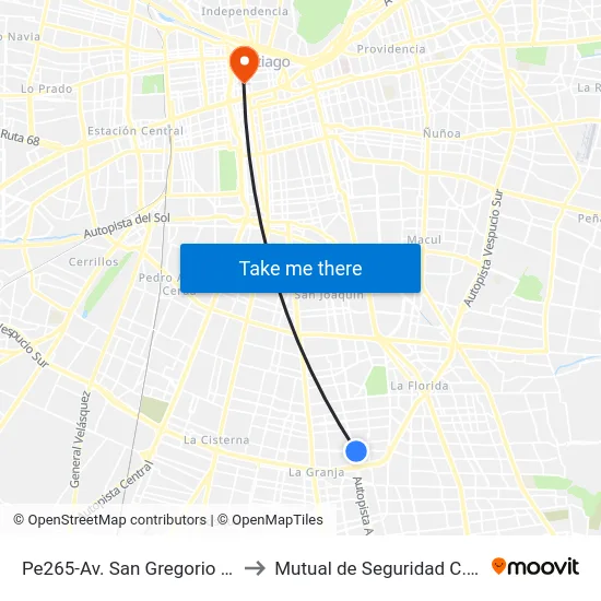 Pe265-Av. San Gregorio / Esq. La Serena to Mutual de Seguridad C.Ch.C. Agustinas map
