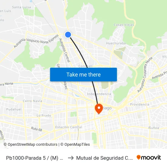 Pb1000-Parada 5 / (M) Los Libertadores to Mutual de Seguridad C.Ch.C. Agustinas map