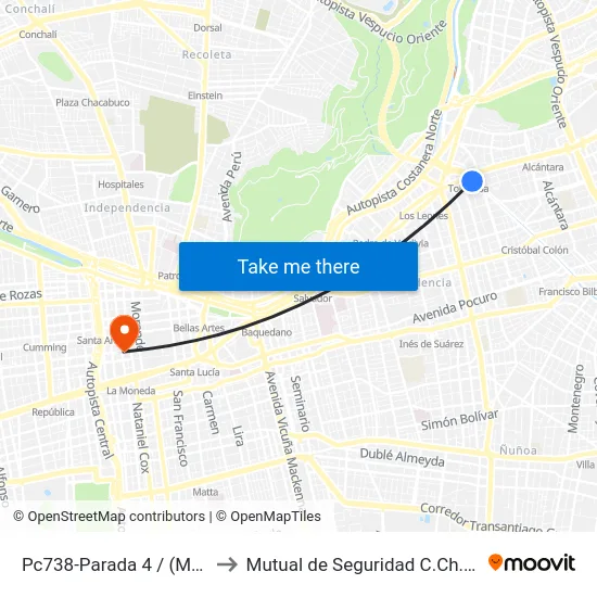 Pc738-Parada 4 / (M) Tobalaba to Mutual de Seguridad C.Ch.C. Agustinas map