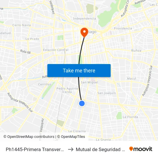 Ph1445-Primera Transversal / Esq. 4ª Avenida to Mutual de Seguridad C.Ch.C. Agustinas map