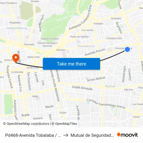 Pd468-Avenida Tobalaba / Esq. Av. Eliécer Parada to Mutual de Seguridad C.Ch.C. Agustinas map