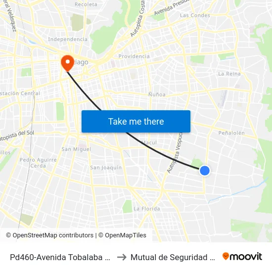 Pd460-Avenida Tobalaba / Esq. Avenida Quilín to Mutual de Seguridad C.Ch.C. Agustinas map