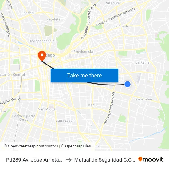 Pd289-Av. José Arrieta / Esq. Ictinos to Mutual de Seguridad C.Ch.C. Agustinas map