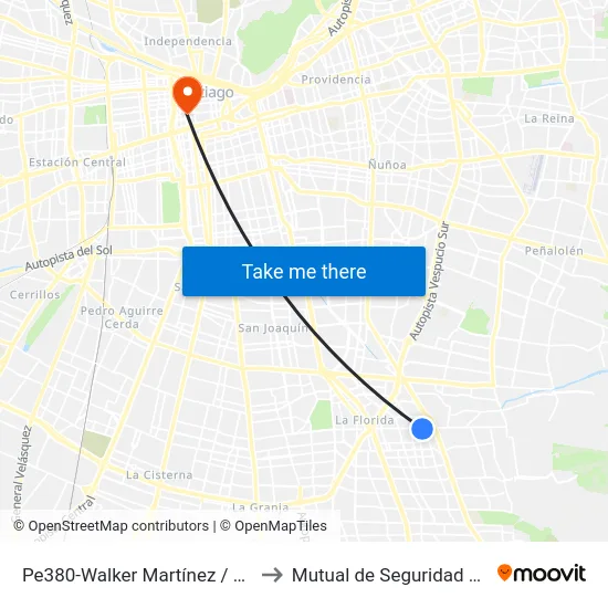 Pe380-Walker Martínez / Esq. Avenida México to Mutual de Seguridad C.Ch.C. Agustinas map