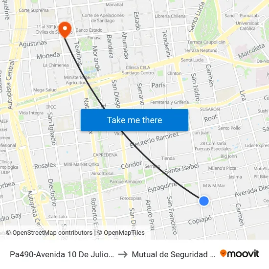Pa490-Avenida 10 De Julio / Esq. Av. Santa Rosa to Mutual de Seguridad C.Ch.C. Agustinas map