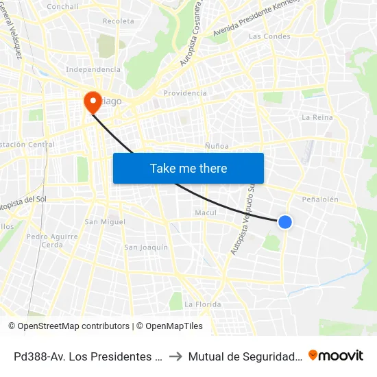 Pd388-Av. Los Presidentes / Esq. Avenida Tobalaba to Mutual de Seguridad C.Ch.C. Agustinas map