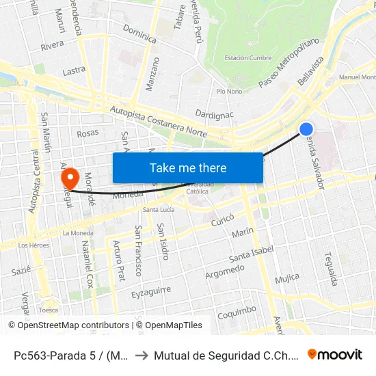 Pc563-Parada 5 / (M) Salvador to Mutual de Seguridad C.Ch.C. Agustinas map