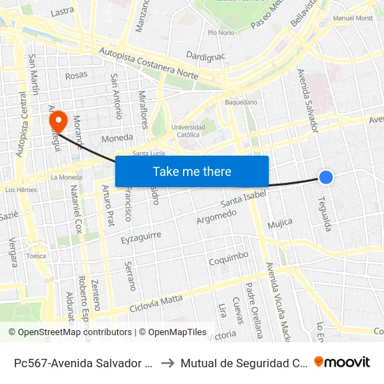 Pc567-Avenida Salvador / Esq. Santa Isabel to Mutual de Seguridad C.Ch.C. Agustinas map