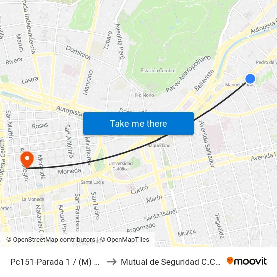 Pc151-Parada 1 / (M) Manuel Montt to Mutual de Seguridad C.Ch.C. Agustinas map