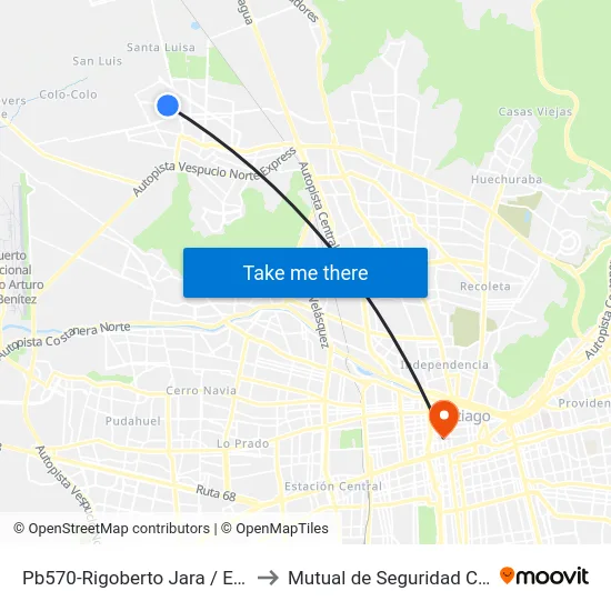 Pb570-Rigoberto Jara / Esq. Ramón Salinas to Mutual de Seguridad C.Ch.C. Agustinas map