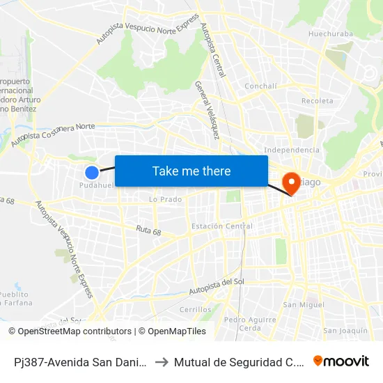 Pj387-Avenida San Daniel / Esq. Jazmín to Mutual de Seguridad C.Ch.C. Agustinas map