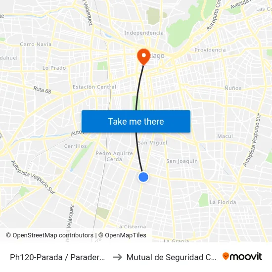 Ph120-Parada / Paradero 13 Gran Avenida to Mutual de Seguridad C.Ch.C. Agustinas map