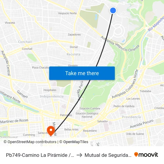 Pb749-Camino La Pirámide / Esq. Cam. Bosque De Stgo. to Mutual de Seguridad C.Ch.C. Agustinas map