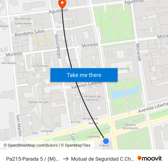 Pa215-Parada 5 / (M) La Moneda to Mutual de Seguridad C.Ch.C. Agustinas map